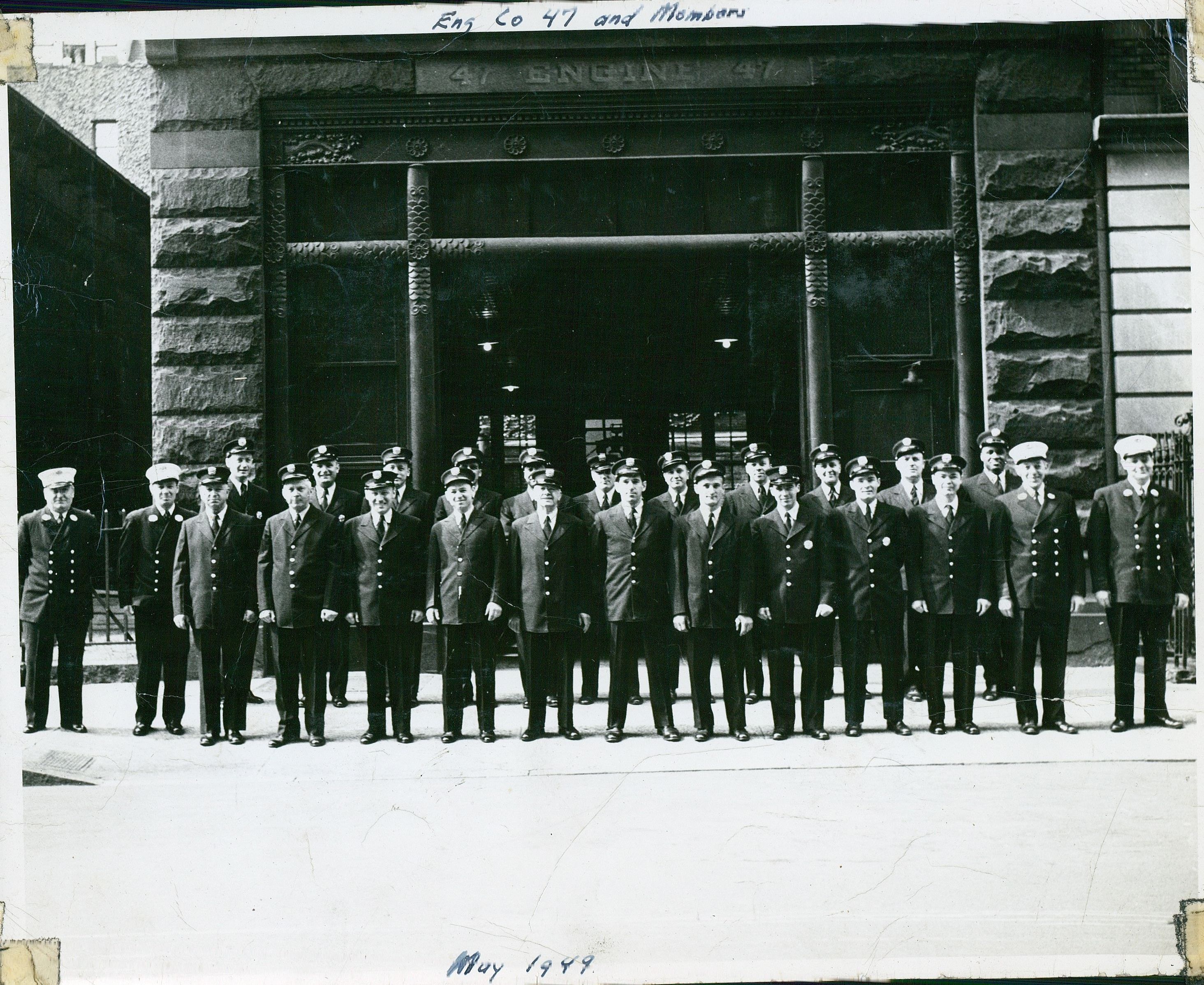 Umi’s father, Aubrey J. Weeks (back row right), with Engine Company 47, May 1949.