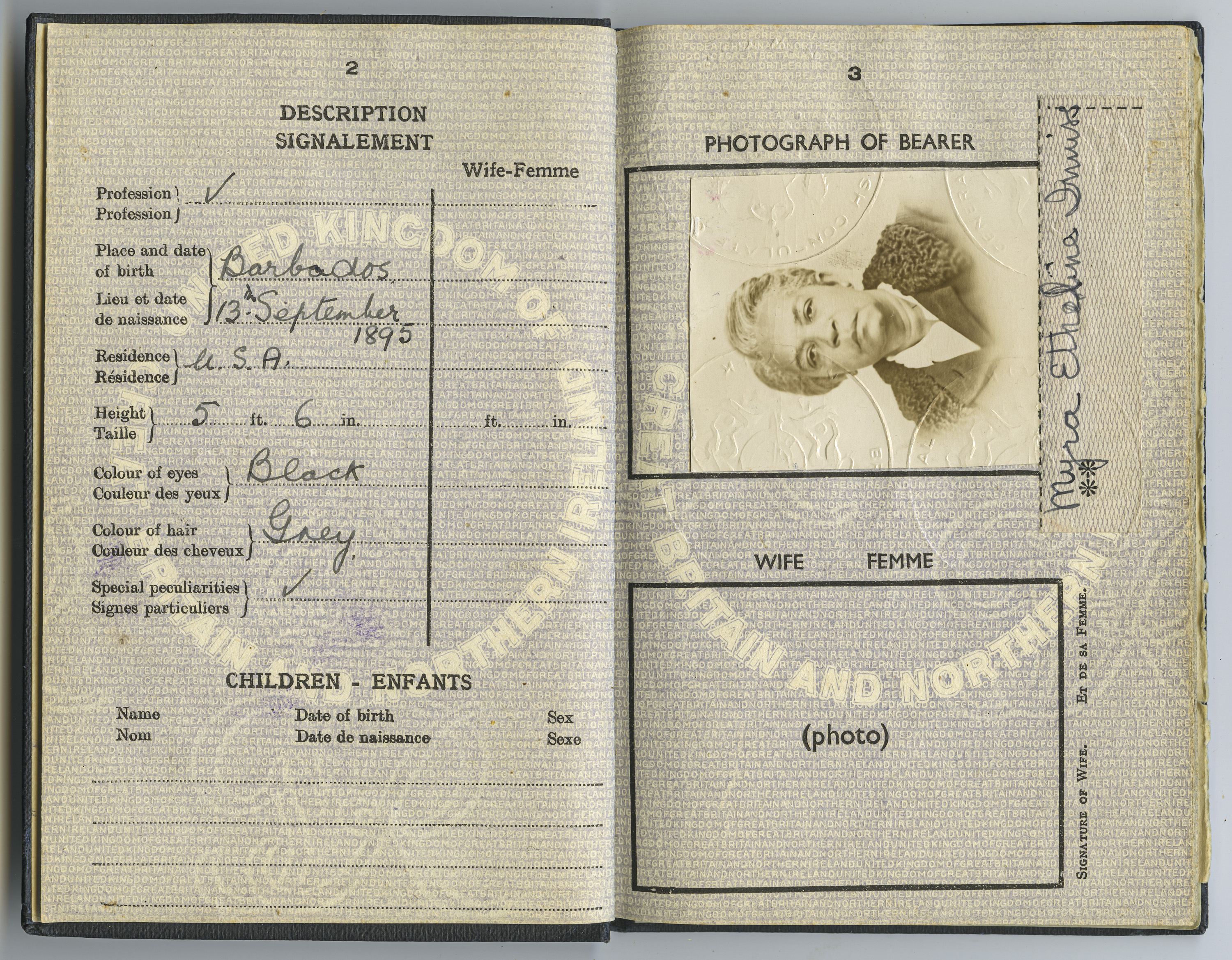 Inside 1950 passport.