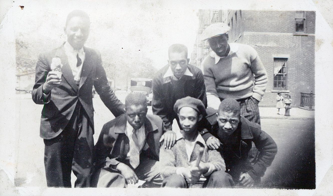 Aubrey (back row, right) with friends,1937.