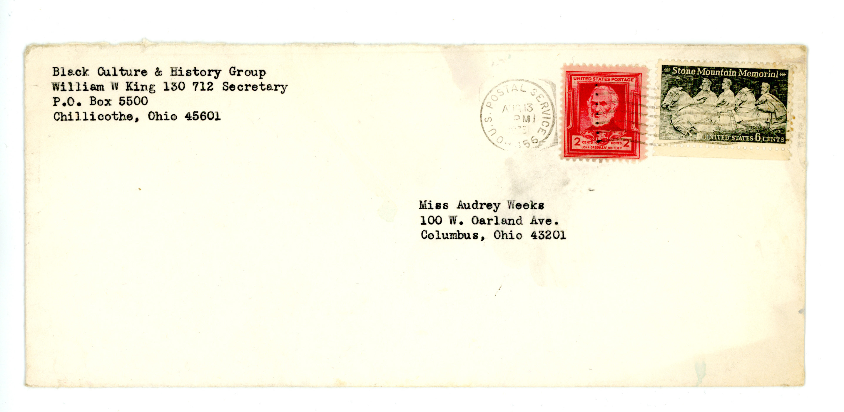 Envelope from Black History and Culture Group