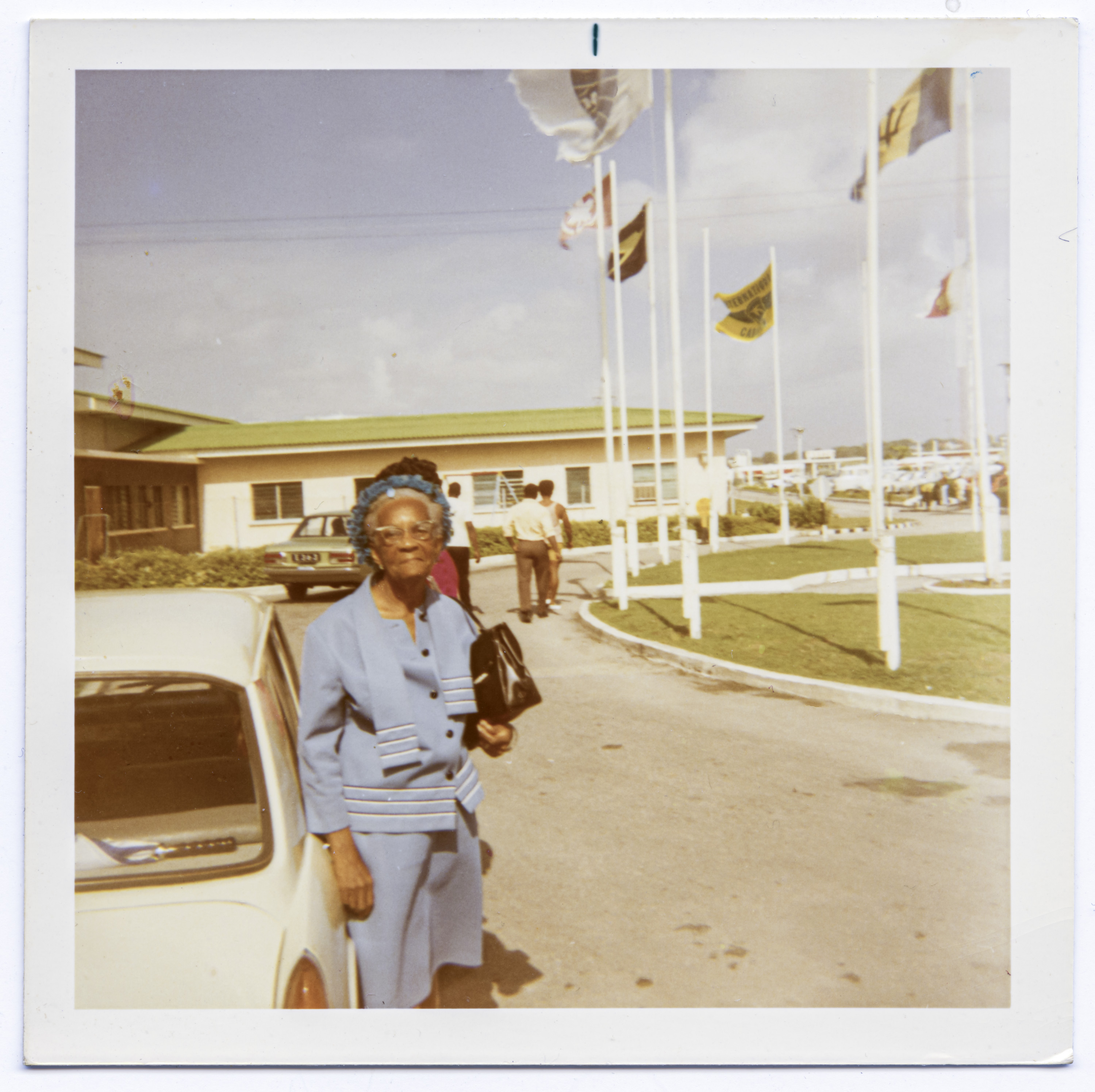 Myra Inniss at Barbados Airport, 1970s.