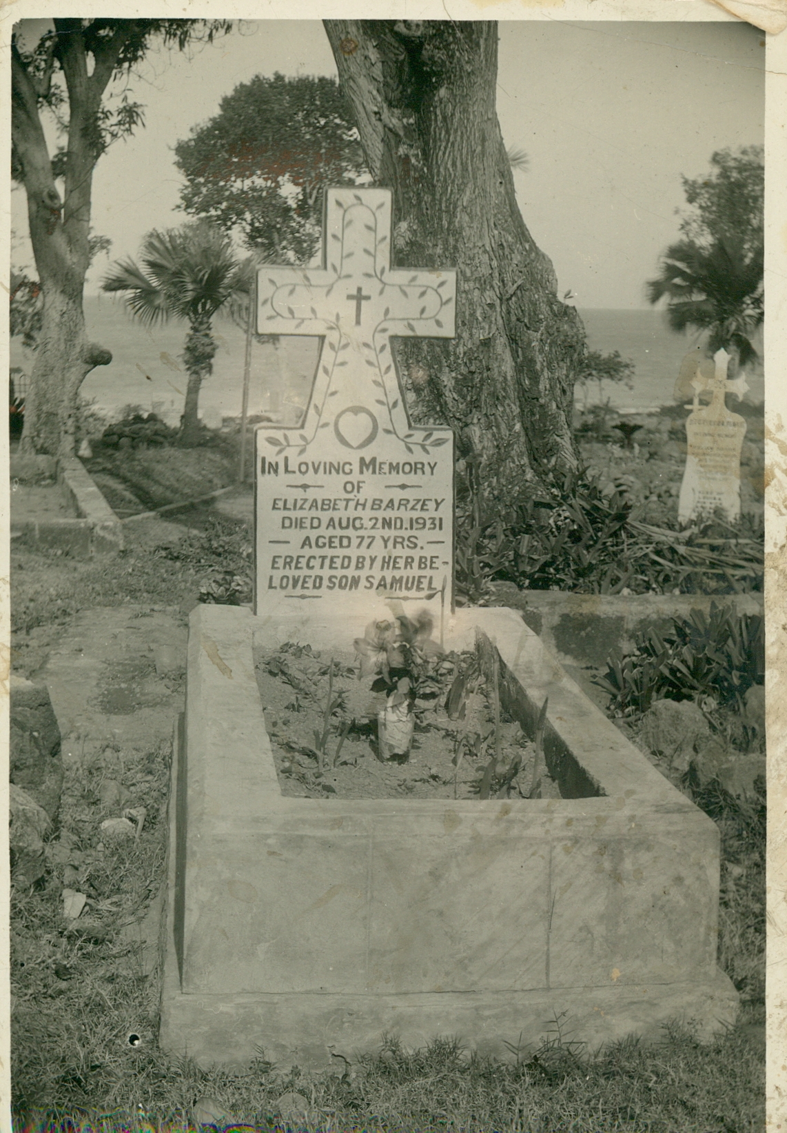 Elizabeth Barzey headstone. Elizabeth Barzey was Aubrey J. Weeks' maternal grandmother.